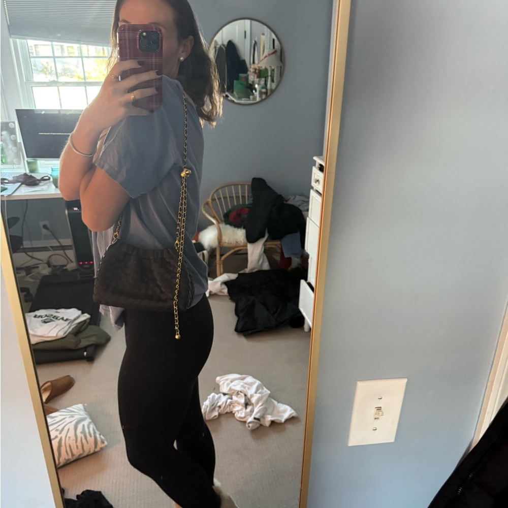 Chic Dark Brown Shoulder Bag with Gold Chain